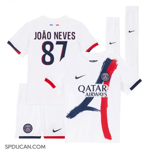 Dječji Nogometni Dres Paris Saint-Germain Joao Neves #87 Gostujuci 2024-25 Kratak Rukav (+ Kratke hlače)